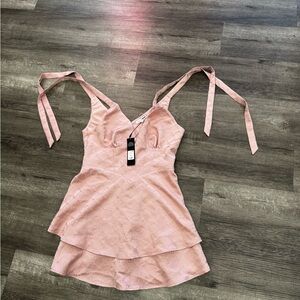 Fashion Nova Blush Pink Eyelet Mini Dress with Tie Straps